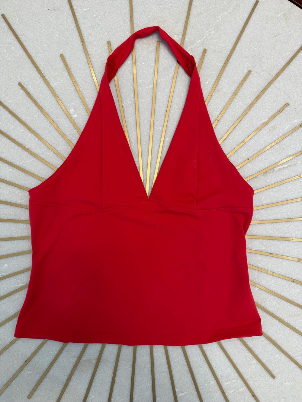 Free People Cherry Red Halter V-Neck Top